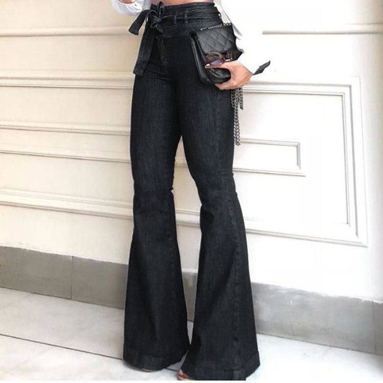 High Waist Micro Stretch Lace Up Flare Jeans
