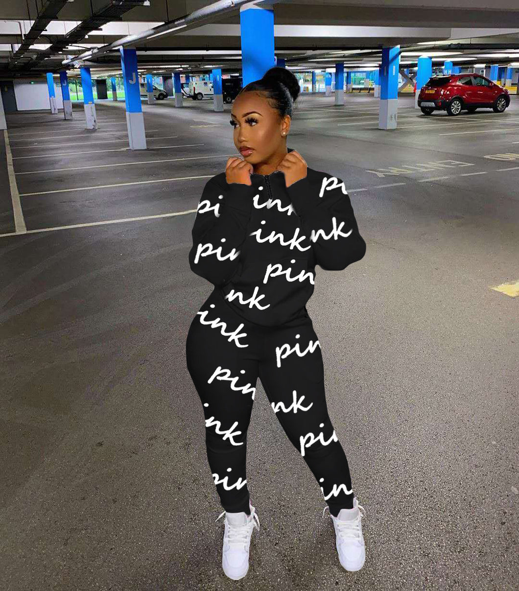 Fashion printed letter sweatshirt fabric sports suit（AY1290