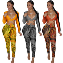 Load image into Gallery viewer, Net yarn printing two-piece suit（AY1423）
