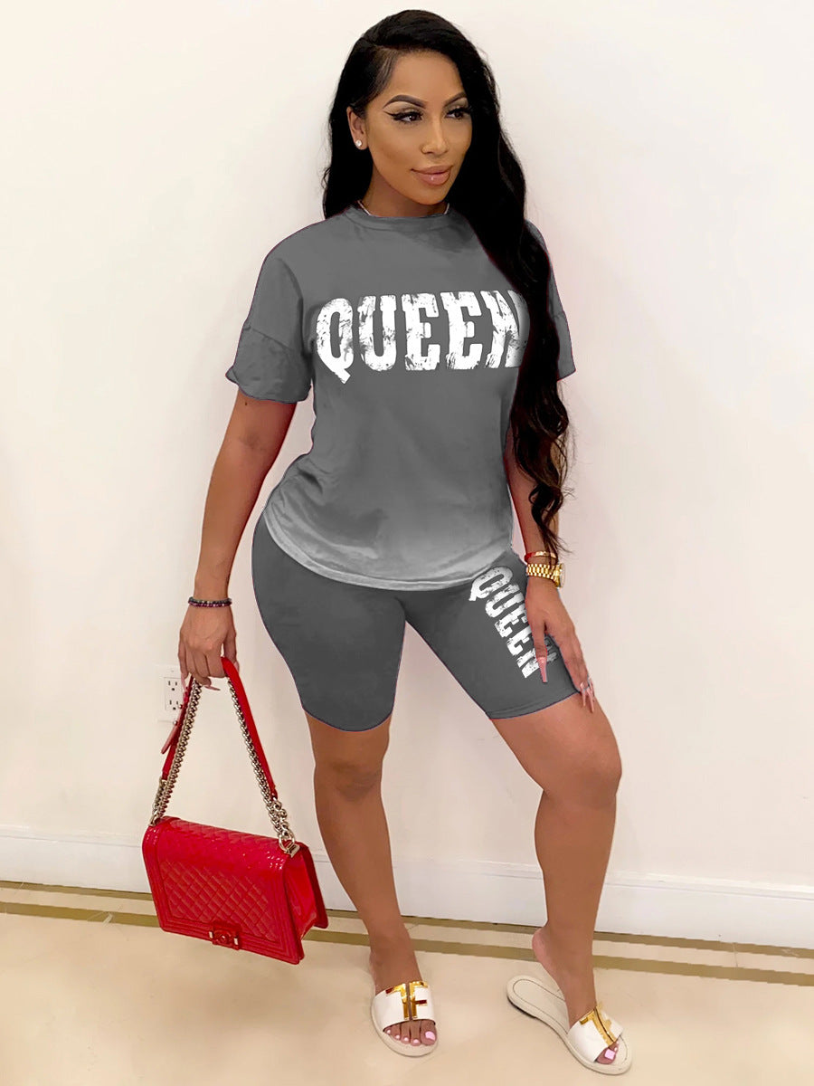 Letter gradient short sleeve shorts suit AY1160
